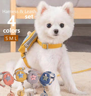 ハーネス リード セット 小型犬 猫 リュック付 胴輪 リーシュ お散歩 お出掛け dog cat ペット用品 ポーチ バッグ 一体型 おしゃれ 可愛い 星 ロゴ ブルー イエロー ピンク グレー