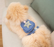 ハーネス リード セット 小型犬 猫 リュック付 胴輪 リーシュ お散歩 お出掛け dog cat ペット用品 ポーチ バッグ 一体型 おしゃれ 可愛い 星 ロゴ ブルー イエロー ピンク グレー