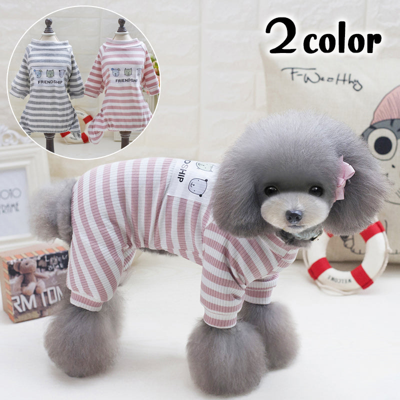 ドッグウェア パジャマ ルームウェア 部屋着 カバーオール ロンパース つなぎ ペット用品 犬服 猫服 小型犬 ボーダー 袖あり プルオーバー リブ クルーネック アニマル柄 おしゃれ かわいい カジュアル デイリー お散歩 お出かけ いぬ イヌ ねこ ネコ キャットウェア