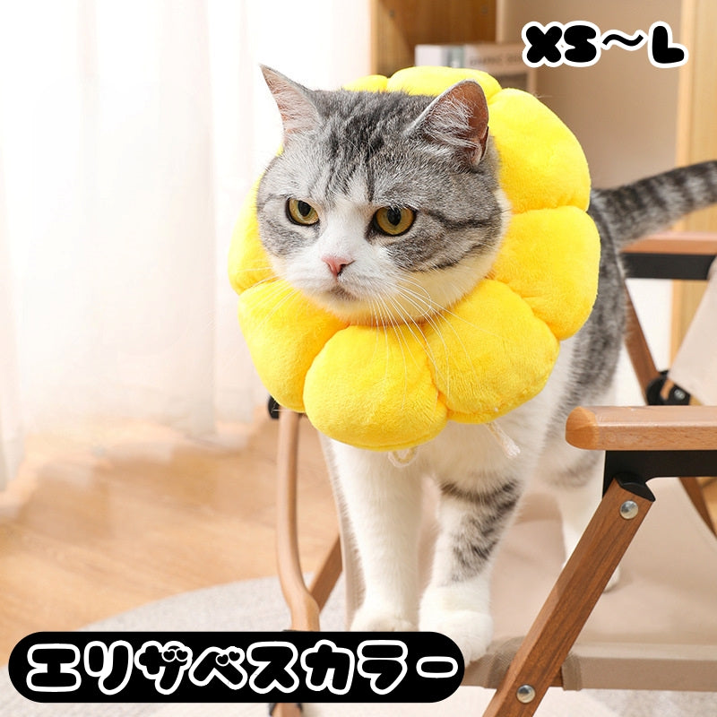 エリザベスカラー 猫用 犬用 ペット用品 傷舐め防止 傷口保護 術後 ケア用品 引っ掻き防止 ひまわり 花 フラワー 黄色 イエロー かわいい