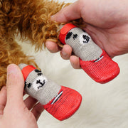 ペット用靴下 くつ下 4枚セット 1足分 犬 イヌ 猫 ネコ 小型犬 ペット用品 ソックス クマ アニマル柄 かわいい おしゃれ 防寒 肉球 保護 マジック テープ 怪我予防 汚れ防止