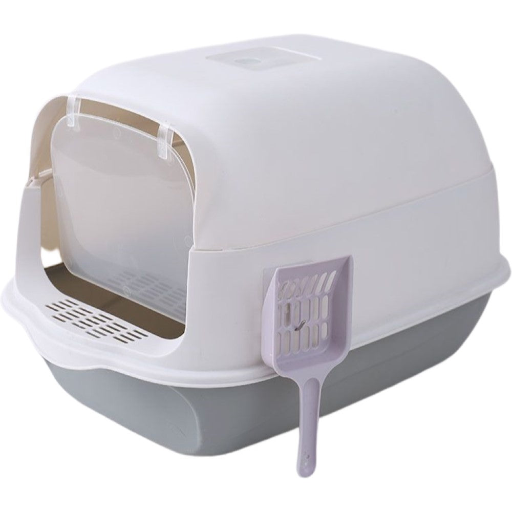 猫トイレ 本体 フルカバー ペット用品 大きい 広い 飛び散り防止 丸洗い可 掃除しやすい スコップ ドア 砂落とし フード付き 取り外し可能 ドーム型 ハーフカバー オープン 3WAY 密閉式 散らかりにくい ゆったり 扉付き 滑り止め 脱臭剤ポケット 消臭剤入れ バイカラー シンプル 奥行50×幅35×高さ34cm 子猫から体重15kgの成猫用 ねこ ネコ キャット CAT