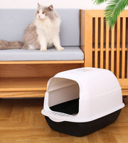 猫トイレ 本体 フルカバー ペット用品 大きい 広い 飛び散り防止 丸洗い可 掃除しやすい スコップ ドア 砂落とし フード付き 取り外し可能 ドーム型 ハーフカバー オープン 3WAY 密閉式 散らかりにくい ゆったり 扉付き 滑り止め 脱臭剤ポケット 消臭剤入れ バイカラー シンプル 奥行50×幅35×高さ34cm 子猫から体重15kgの成猫用 ねこ ネコ キャット CAT