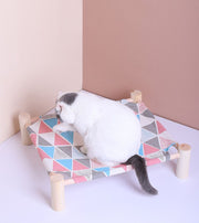 ペットベッド ハンモック風 猫用 猫ベッド 犬ベッド 猫用品 犬用品 ペット用品 室内用 木製 寝床 四角形 寝具 自立式 インテリア スクエア アルパカ チェック柄 アニマル柄 可愛い ネコ用 ペットグッズ 屋内 小型犬 イエロー グレー 灰 ブルー 青 ピンク