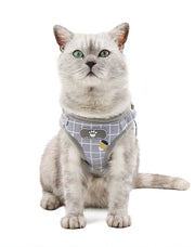 ハーネス リード 2点セット 犬用 猫用 胴輪 マジック テープ 調節可能 ワンタッチバックル ペット用品 反射材付き 夜光 散歩紐 リーシュ チェック柄 イヌ用 ネコ用 ペットグッズ 外出 お出掛け お散歩 いぬ ねこ XS S M L XL