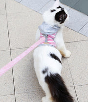 ハーネス リード 2点セット 猫用 犬用 ペットグッズ 胴輪 散歩紐 リーシュ ボーダー柄 フード付 バックル マジック テープ カジュアル おしゃれ かわいい お散歩 お出かけ ペット用品