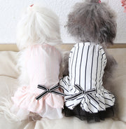 ペットウェア キャミソールワンピース 犬服 猫服 ドッグ キャット ノースリーブ フリル チュール リボン ストライプ かわいい おしゃれ カジュアル お散歩 お出かけ デイリー 普段使い イヌ ネコ ピンク ホワイト