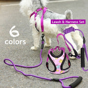 ハーネス リード セット 犬 小型犬 胴輪 リーシュ 胸当て 引綱 ペットグッズ 犬用品 お散歩 お出掛け 柄 グリップ ドット 調節可 内側メッシュ 着脱簡単