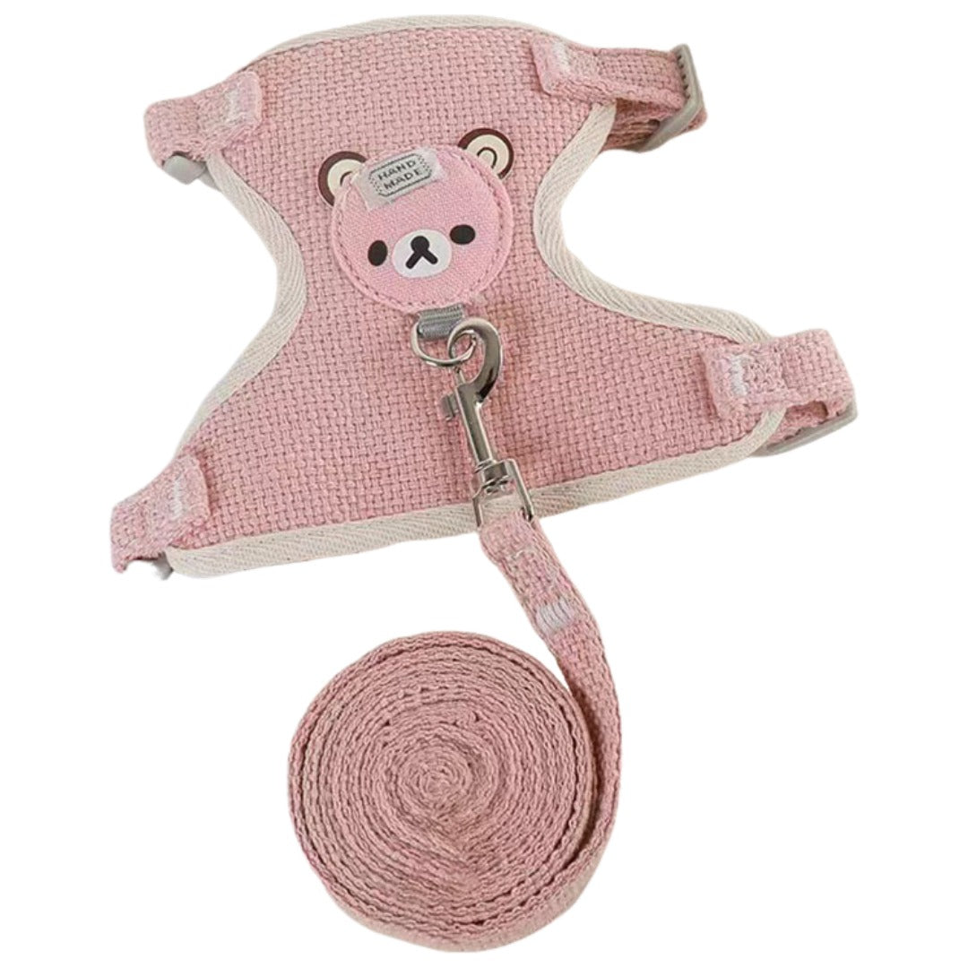ハーネスリード 2点セット 犬用 小型犬 ペット用品 胴輪 散歩紐 牽引紐 リーシュ ひも くま クマ アニマル 動物 イラスト おしゃれ かわいい ワンポイント いぬ イヌ ペットグッズ お散歩 お出かけ