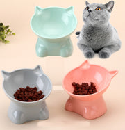 ペット用食器 フードボウル エサ入れ 水入れ ペット用品 犬 猫 餌皿 スタンドタイプ 餌台 イヌ ネコ 軽量 角度付き ネコ型 単色 かわいい
