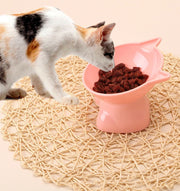 ペット用食器 フードボウル エサ入れ 水入れ ペット用品 犬 猫 餌皿 スタンドタイプ 餌台 イヌ ネコ 軽量 角度付き ネコ型 単色 かわいい