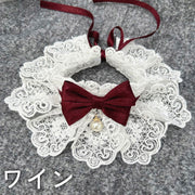 ペット用チョーカー ネックレス 猫 ねこ 小型犬 いぬ アクセサリー 首飾り 紐 レース 蝶ネクタイ フェイクパール リボン 上品 エレガント かわいい おしゃれ ペットグッズ ペット用品