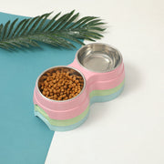 ペット用食器 フードボウル ステンレス製 ダブルボウル 2個 犬用 猫用 イヌ ネコ ペット用品 お食事グッズ お皿 えさ入れ 水入れ 水受け かわいい シンプル 便利