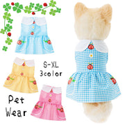 ペットウェア ワンピース 犬服 猫服 洋服 ドッグウェア キャットウェア 前ボタン 襟付き 袖なし ギンガムチェック お洒落 可愛い ペット服