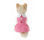 ペットウェア ワンピース 犬服 猫服 洋服 ドッグウェア キャットウェア 前ボタン 襟付き 袖なし ギンガムチェック お洒落 可愛い ペット服