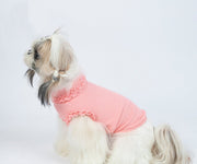 ドッグウェア ペットウェア 犬服 猫服 カットソー リブ ノースリーブ レース フリル プルオーバー 洋服 ペット用 かわいい 袖なし 無地 単色 小型犬 キャットウェア 犬の服 ドッグウエア