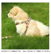 リード ハーネス 2点セット ペット用 犬用 小型犬 中型犬 胴輪 チェック 調節可能 シンプル かわいい お散歩 お出かけ 外出 ペットグッズ