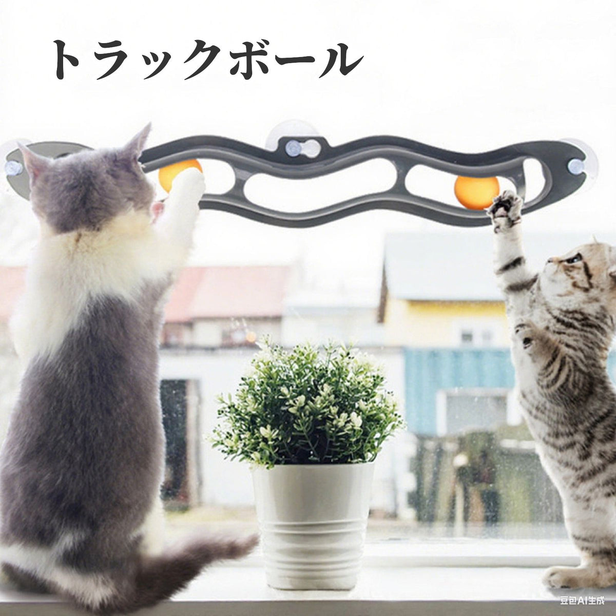 トラックボール トラックンロール ペット用 猫用 猫用品 おもちゃ ボール 窓 転がる コロコロ 吸盤式 猫用おもちゃ 運動不足対策 一人で遊べる ストレス解消