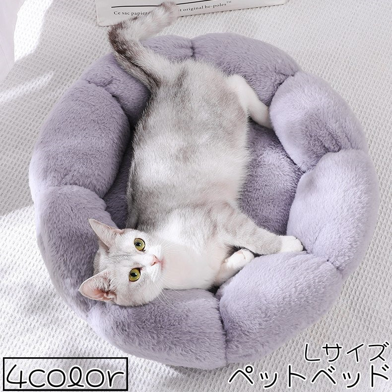 ペットベッド Lサイズ キャットベッド ドッグベッド ペット用 猫用 犬用 円型 丸型 フラワー 花 クッション 寝具 寝床 あったか かわいい