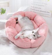 ペットベッド Lサイズ キャットベッド ドッグベッド ペット用 猫用 犬用 円型 丸型 フラワー 花 クッション 寝具 寝床 あったか かわいい