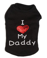ペット用 犬用 洋服 ドッグウエア プルオーバー 袖なし ノースリーブ アイラブ Mommy Daddy パパ ママ 家族 ギフト プレゼント 犬服 スパンコール ハート 抜け毛防止 春夏秋 文章 英語 超小型犬 XXS 小型犬 中型犬 おしゃれ ピンク ブルー レッド ホワイト ブラック