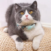 首輪 カラー 猫用 犬用 小型犬 ペット用品 ワンタッチバックル 鈴付き チェック柄 小魚 かわいい おしゃれ お散歩 お出かけ
