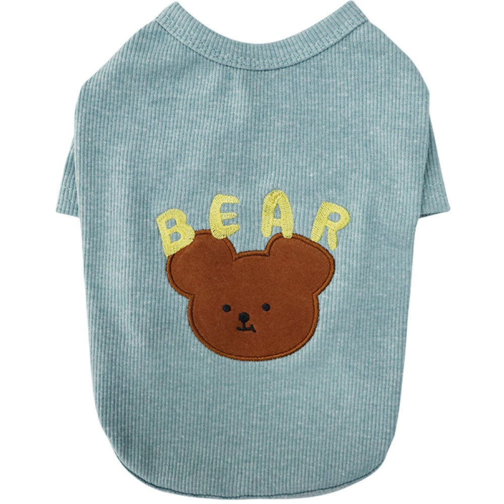ペットウェア Tシャツ リブ 犬服 猫服 洋服 ドッグウェア キャットウェア プルオーバー 袖あり りんご アップル クマ 熊 カジュアル おしゃれ かわいい お散歩 お出かけ 普段使い ペット服 犬の服 ペット用品