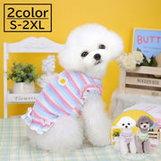 ペットウェア ドッグウェア タンクトップ 小型犬 犬服 猫服 いぬ ねこ ペット用品 プルオーバー 袖なし フリル 花 フラワー ボーダー柄 パープル グリーン かわいい おしゃれ おでかけ お散歩 ドッグ キャット