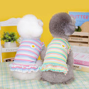 ペットウェア ドッグウェア タンクトップ 小型犬 犬服 猫服 いぬ ねこ ペット用品 プルオーバー 袖なし フリル 花 フラワー ボーダー柄 パープル グリーン かわいい おしゃれ おでかけ お散歩 ドッグ キャット