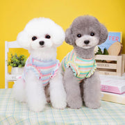 ペットウェア ドッグウェア タンクトップ 小型犬 犬服 猫服 いぬ ねこ ペット用品 プルオーバー 袖なし フリル 花 フラワー ボーダー柄 パープル グリーン かわいい おしゃれ おでかけ お散歩 ドッグ キャット