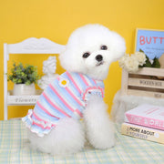 ペットウェア ドッグウェア タンクトップ 小型犬 犬服 猫服 いぬ ねこ ペット用品 プルオーバー 袖なし フリル 花 フラワー ボーダー柄 パープル グリーン かわいい おしゃれ おでかけ お散歩 ドッグ キャット