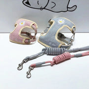 ハーネス リード セット ペット用品 犬 猫 刺繍 デイジー メッシュ 通気性 胴輪 ベスト 胸あて 牽引ロープ 散歩紐 リーシュ