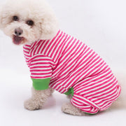 ペットウェア カバーオール 犬服 猫服 洋服 ドッグウェア キャットウェア つなぎ キルティング 袖あり プルオーバー 暖かい ボーダー柄 縞々 カジュアル パジャマ お洒落 可愛い 秋冬 ペット服 犬の服 猫の服