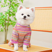 ドッグウェア ペットウェア ツナギ カバーオール つなぎ 犬服 猫服 ペット服 ボーダー しましま 編みデザイン 通気性 メッシュ おしゃれ かわいい ドッグ キャット 小型犬 中型犬 春 夏 秋 お出かけ お散歩 抜け毛対策 カラフル