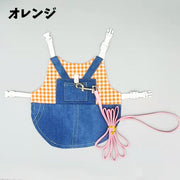 小動物用ハーネス リード 2点セット 兎用 ウサギ チンチラ モルモット ペット服 サロペット風 チェック柄 デニム フェレット 着脱簡単 牽引紐 縄 バックル おしゃれ かわいい カジュアル 記念写真 お出かけ 散歩 外出 ペットグッズ 青 緑 赤 オレンジ