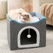 ペットベッド ペットハウス キャットハウス 2段 折り畳み 猫 ネコ ねこ 爪研ぎ 爪とぎ おもちゃ 遊び場 滑り止め リラックス 暖かい ふさふさ ふかふか 省スペース ペット用品