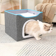 ペットベッド ペットハウス キャットハウス 2段 折り畳み 猫 ネコ ねこ 爪研ぎ 爪とぎ おもちゃ 遊び場 滑り止め リラックス 暖かい ふさふさ ふかふか 省スペース ペット用品