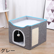 ペットベッド ペットハウス キャットハウス 2段 折り畳み 猫 ネコ ねこ 爪研ぎ 爪とぎ おもちゃ 遊び場 滑り止め リラックス 暖かい ふさふさ ふかふか 省スペース ペット用品