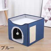 ペットベッド ペットハウス キャットハウス 2段 折り畳み 猫 ネコ ねこ 爪研ぎ 爪とぎ おもちゃ 遊び場 滑り止め リラックス 暖かい ふさふさ ふかふか 省スペース ペット用品