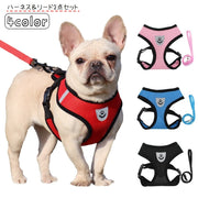 ハーネス リード 2点セット ペット用品 ペットグッズ 犬用 猫用 イヌ ネコ お散歩グッズ メッシュ 通気性 反射材 長さ調節可 ワッペン付き バックル 着脱簡単 小型犬 中型犬 シンプル カジュアル かわいい かっこいい お出かけ 散歩 黒 青 ピンク 赤