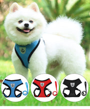 ハーネス リード 2点セット ペット用品 ペットグッズ 犬用 猫用 イヌ ネコ お散歩グッズ メッシュ 通気性 反射材 長さ調節可 ワッペン付き バックル 着脱簡単 小型犬 中型犬 シンプル カジュアル かわいい かっこいい お出かけ 散歩 黒 青 ピンク 赤