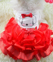 ドッグドレス 犬服 ドッグウェア 小型犬 犬の服 犬用 ドレス ワンピース 袖あり チュール スカート リボン フリルスリーブ 刺繍レース フリル フレア プリント ドット柄 ふんわり 被り カジュアルドレス 可愛い かわいい ガーリー キュート カジュアル オシャレ おしゃれ お洒落 衣装 服 ウェア 犬 いぬ イヌ ドッグ わんちゃん