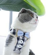 ハーネス リード 2点セット 猫用 ネコ ペットグッズ 胴輪 散歩紐 牽引紐 平紐  チェック柄 ドット柄 蝶ネクタイ メッシュ 通気性 ナスカン 長さ調節可能 脚を通すタイプ 猫用品 猫グッズ おしゃれ おでかけ お散歩 外遊び アウトドア 公園 外出 グレー ピンク ブルー 青 ベージュ 灰 CAT
