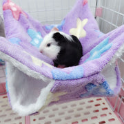小動物用ハンモック ベッド 遊び場 ペット用品 モルモット ハムスター 小さいペット もこもこ ふわふわ かわいい 可愛い ヒトデ柄 ハート柄 緑 ピンク 紫
