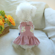 ペット用ワンピース Dカン ペットウェア 犬服 猫服 犬 猫 イヌ ネコ ドッグウェア 袖なし 前開き フリル コーデュロイ ノースリーブ ウサギ 花柄 秋 冬 春 可愛い かわいいお洒落 お散歩 お出かけ 記念写真 ギフト プレゼント