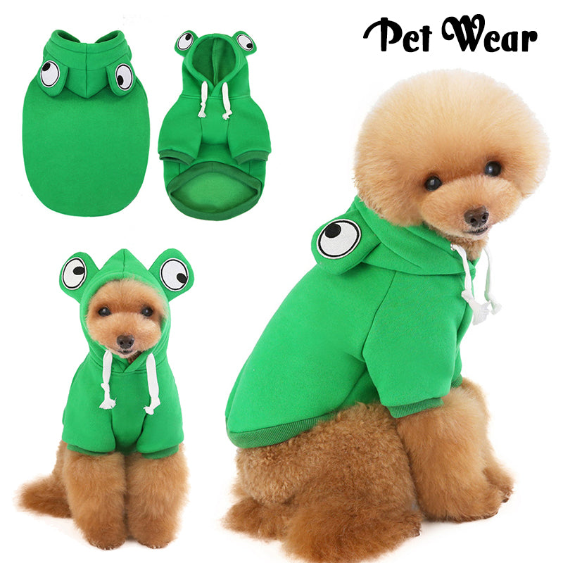 ドッグウェア パーカー フーディー フェイス付き 犬服 猫服 ペット用品 小型犬 裏起毛 あったか プルオーバー 被り物 カエル コスプレ フード付き おしゃれ かわいい カジュアル デイリー 仮装 変身 コスチューム ハロウィン お散歩 お出かけ イヌ いぬ ネコ ねこ キャットウェア