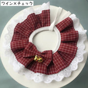 ペット用スタイ よがれかけ ビブ ペット用品 犬用 猫用 小型犬 付け襟 首飾り 可愛い チェック レース フリル リボン 鈴 フェイクパール おしゃれ ガーリー ペットグッズ いぬ イヌ ねこ ネコ