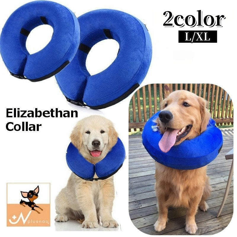 エリザベスカラー 浮き輪タイプ 中型犬 大型犬 ペット用品 柔らかい ソフト 軽量 布製 傷舐め 引っ掻き防止 傷口保護 噛み 引っかき 手術後のケア 怪我 ケガ 介護 視界確保 術後ウェア クッション 首枕 まくら エリカラ ドーナツ型 起毛 プロテクター マジック テープ サイズ調節可能 空気入れ 無地 シンプル いぬ イヌ ドッグ L XL