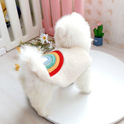 ペット服 ベスト ボアジャケット 犬 猫 ドッグウエア キャットウエア アップリケ ハート 虹 防寒 秋 冬 もこもこ お散歩 お出掛け 前開き スナップボタン