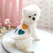 ペット服 ベスト ボアジャケット 犬 猫 ドッグウエア キャットウエア アップリケ ハート 虹 防寒 秋 冬 もこもこ お散歩 お出掛け 前開き スナップボタン